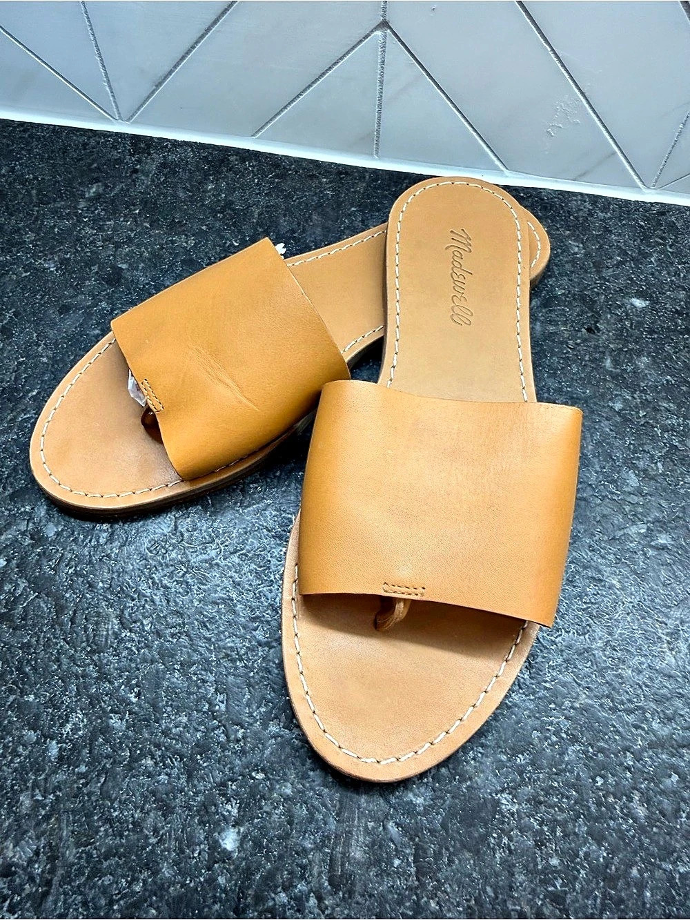 Madewell Brown Leather Slide Sandals Like New